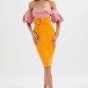 Lavish Alice Eliza Colour Block Twisted Midi Dress In Pink & Papaya Best Sale