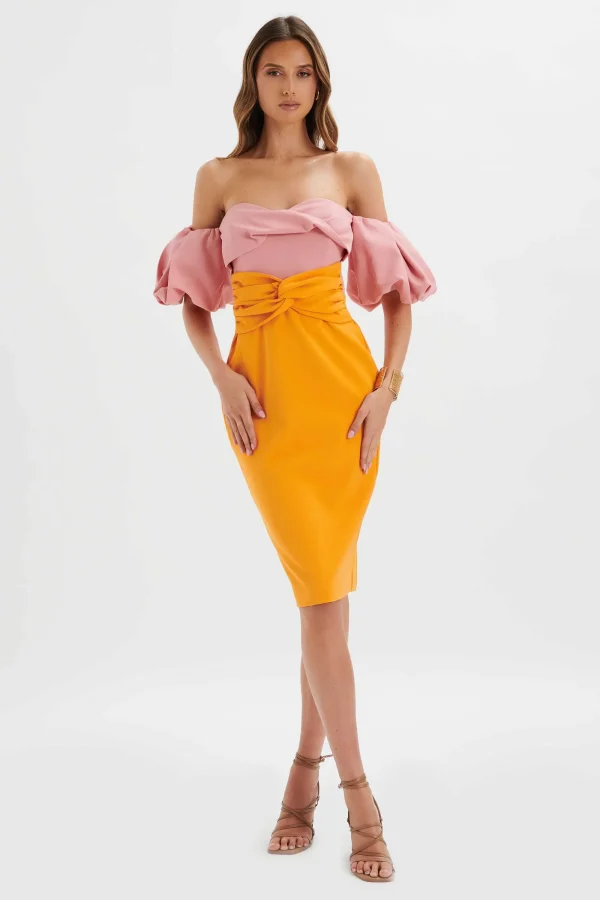 Lavish Alice Eliza Colour Block Twisted Midi Dress In Pink & Papaya Best Sale