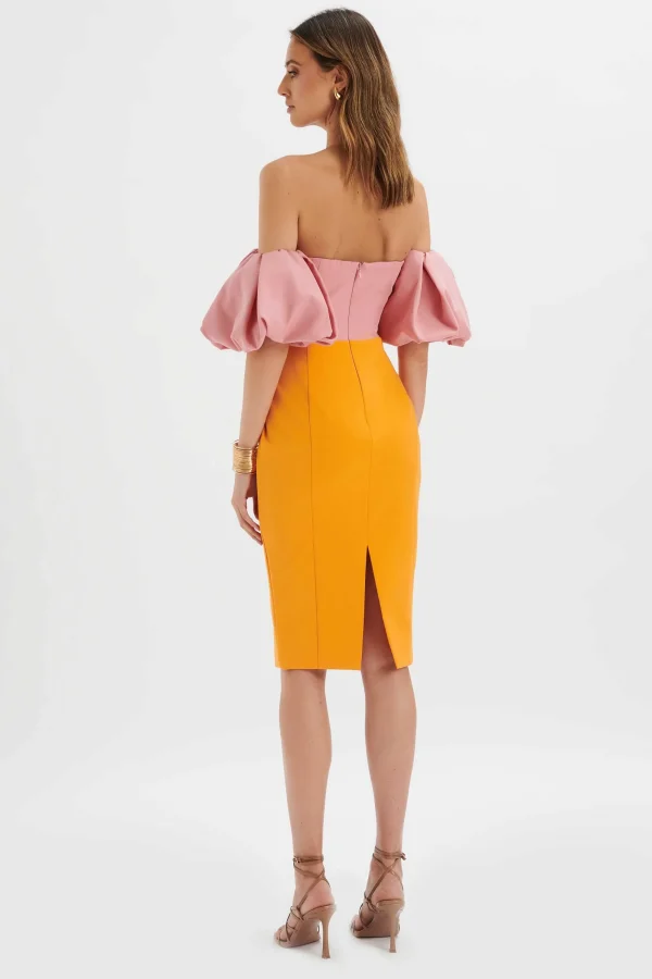 Lavish Alice Eliza Colour Block Twisted Midi Dress In Pink & Papaya Best Sale