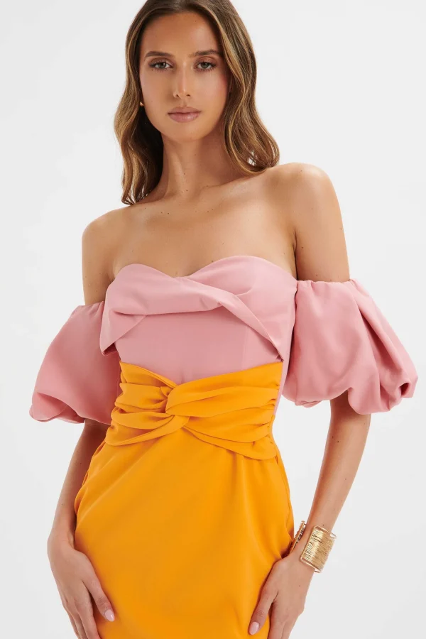 Lavish Alice Eliza Colour Block Twisted Midi Dress In Pink & Papaya Best Sale