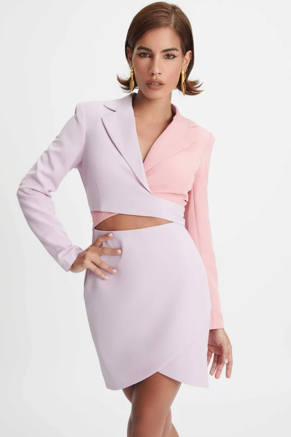 Lavish Alice Ellie Colour Block Blazer Wrap Mini Dress In Lilac & Pink Shop