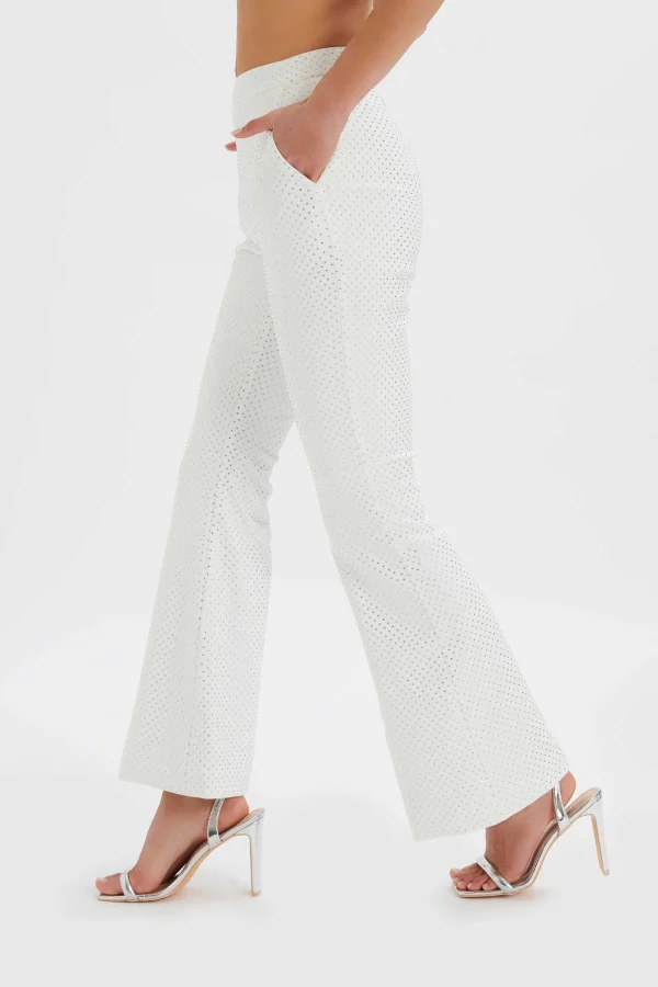 Lavish Alice Ellisa Crystal Embellished Fit And Flare Trouser In White Best Sale