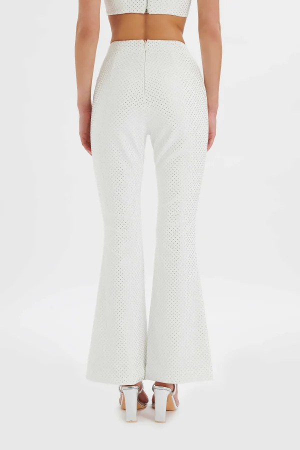 Lavish Alice Ellisa Crystal Embellished Fit And Flare Trouser In White Best Sale