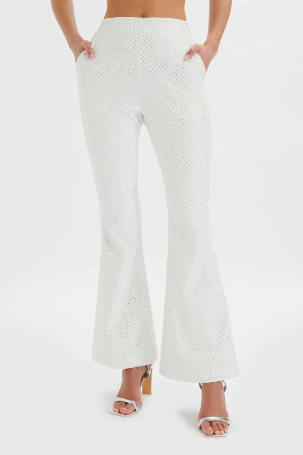 Lavish Alice Ellisa Crystal Embellished Fit And Flare Trouser In White Best Sale