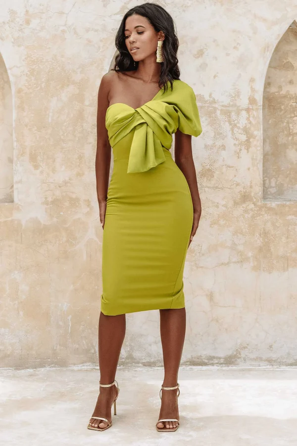 Lavish Alice Elsie Twist Front One Shoulder In Olive Green Store