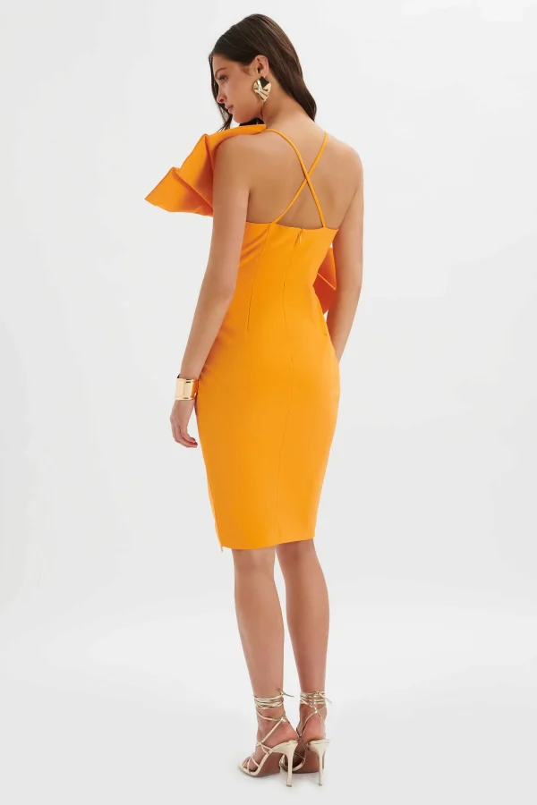 Lavish Alice Esther Bow Detail Wrap Skirt Midi Dress In Orange Discount