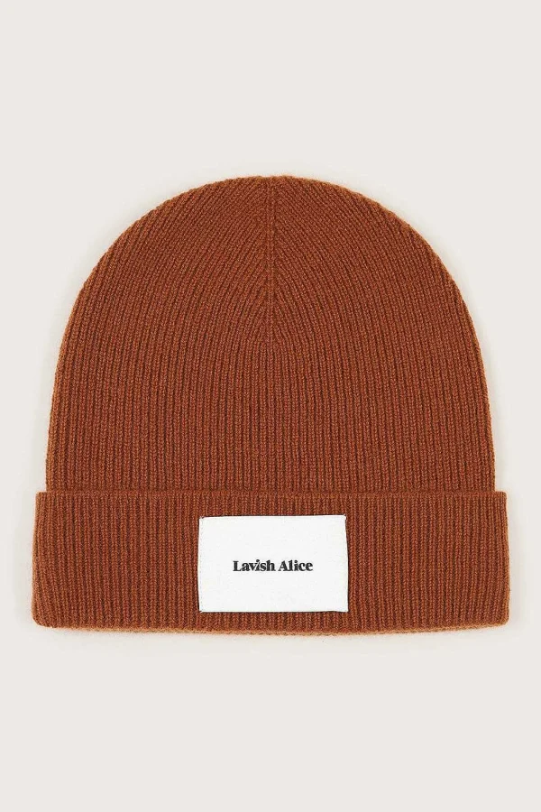 Lavish Alice Ezra Knitted Cashmere Blend Beanie In Camel Cheap