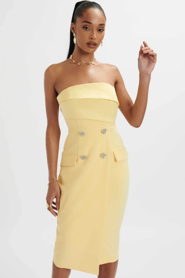 Lavish Alice Fluer Bandeau Tailored Midi Dress In Pastel Yellow Flash Sale