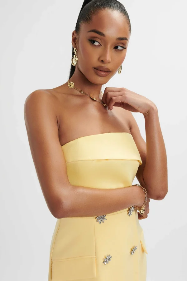 Lavish Alice Fluer Bandeau Tailored Midi Dress In Pastel Yellow Flash Sale