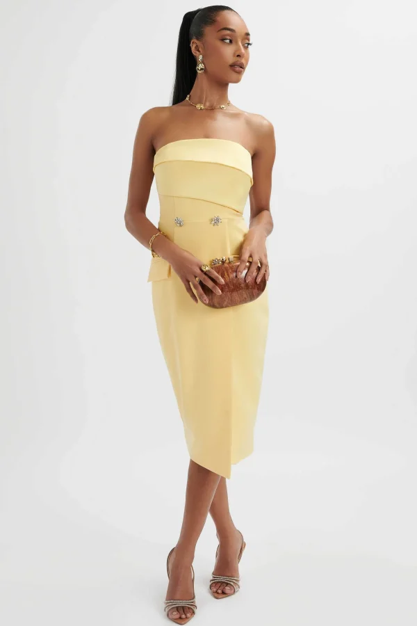 Lavish Alice Fluer Bandeau Tailored Midi Dress In Pastel Yellow Flash Sale