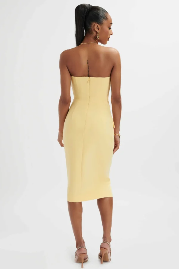 Lavish Alice Fluer Bandeau Tailored Midi Dress In Pastel Yellow Flash Sale