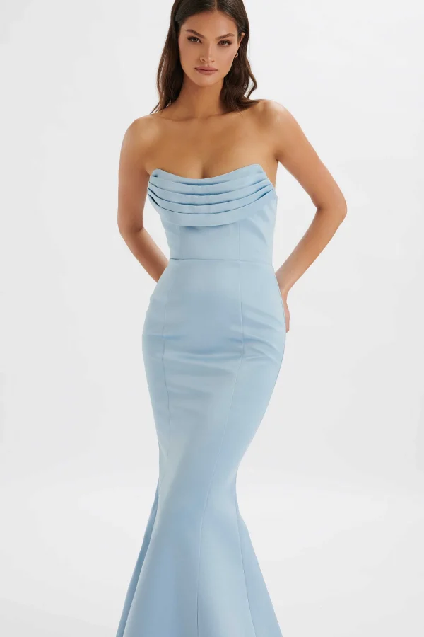 Lavish Alice Freya Bonded Satin Cowl Neck Maxi Dress In Dusty Blue Flash Sale