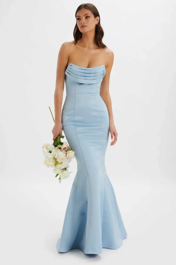 Lavish Alice Freya Bonded Satin Cowl Neck Maxi Dress In Dusty Blue Flash Sale