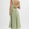 Lavish Alice Halle Micro Button Midi Sundress In Ditsy Floral Sage Green Discount