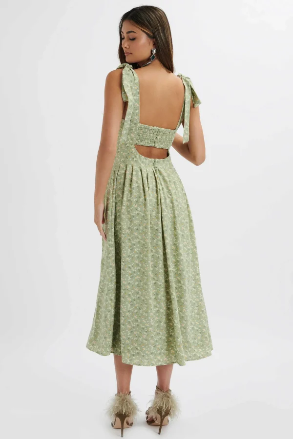 Lavish Alice Halle Micro Button Midi Sundress In Ditsy Floral Sage Green Discount