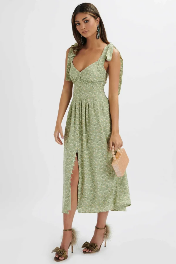 Lavish Alice Halle Micro Button Midi Sundress In Ditsy Floral Sage Green Discount