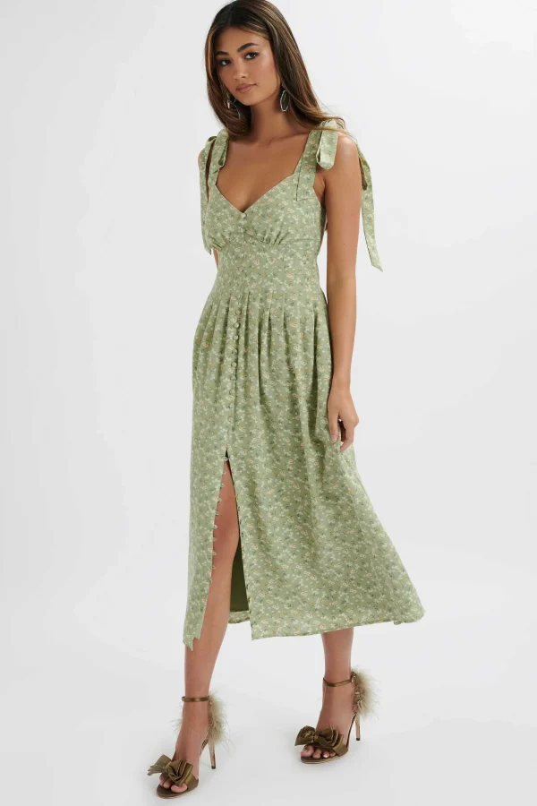 Lavish Alice Halle Micro Button Midi Sundress In Ditsy Floral Sage Green Discount