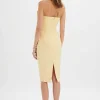 Lavish Alice Imogene Asymmetric Pleated Frill Detail Midi Dress In Butter Yellow Flash Sale