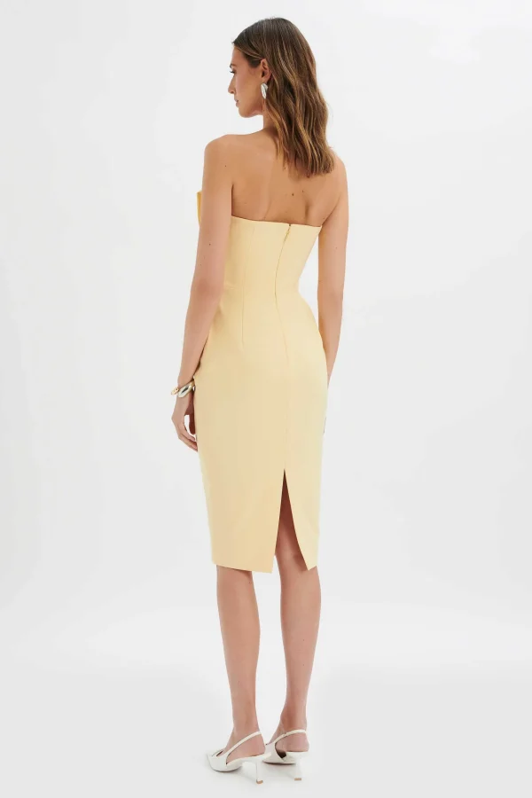 Lavish Alice Imogene Asymmetric Pleated Frill Detail Midi Dress In Butter Yellow Flash Sale