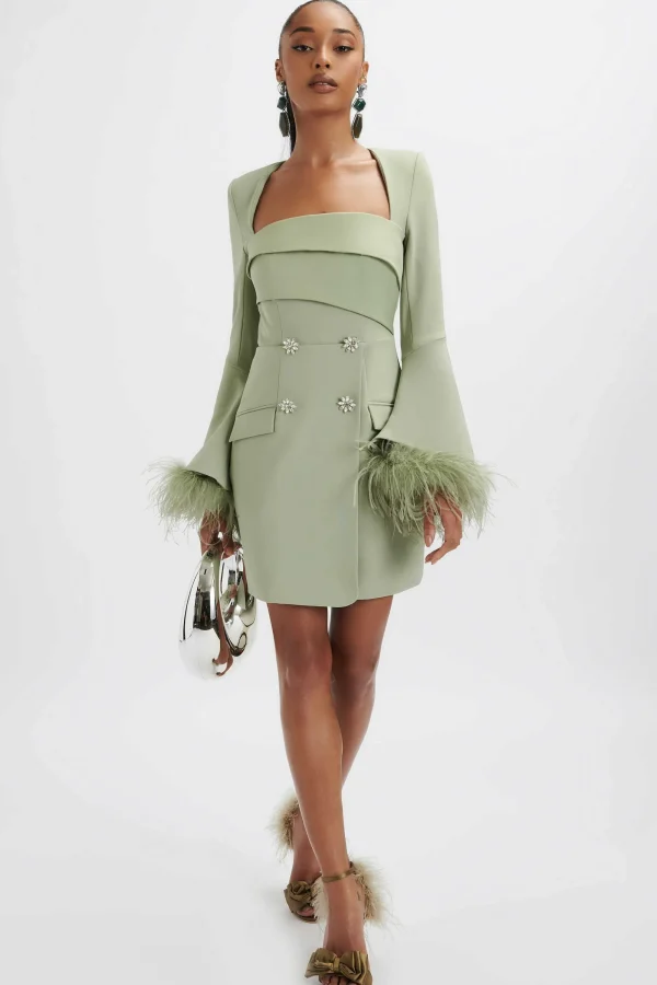 Lavish Alice Iona Fluted Feather Sleeve Blazer Dress In Sage Green Sale