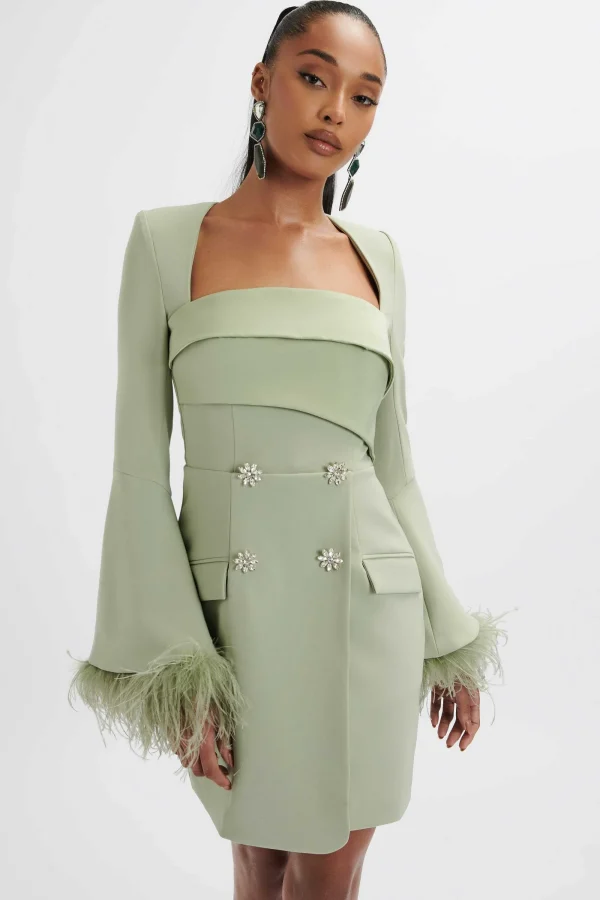 Lavish Alice Iona Fluted Feather Sleeve Blazer Dress In Sage Green Sale