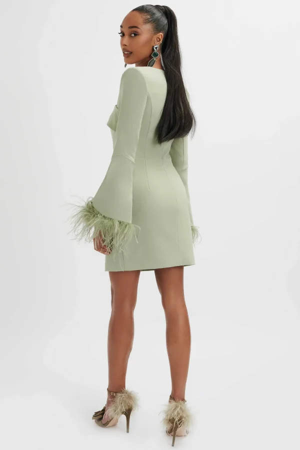 Lavish Alice Iona Fluted Feather Sleeve Blazer Dress In Sage Green Sale