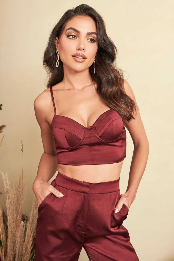 Lavish Alice Iris Bonded Satin Stitch Detail Bralette In Burgundy Best