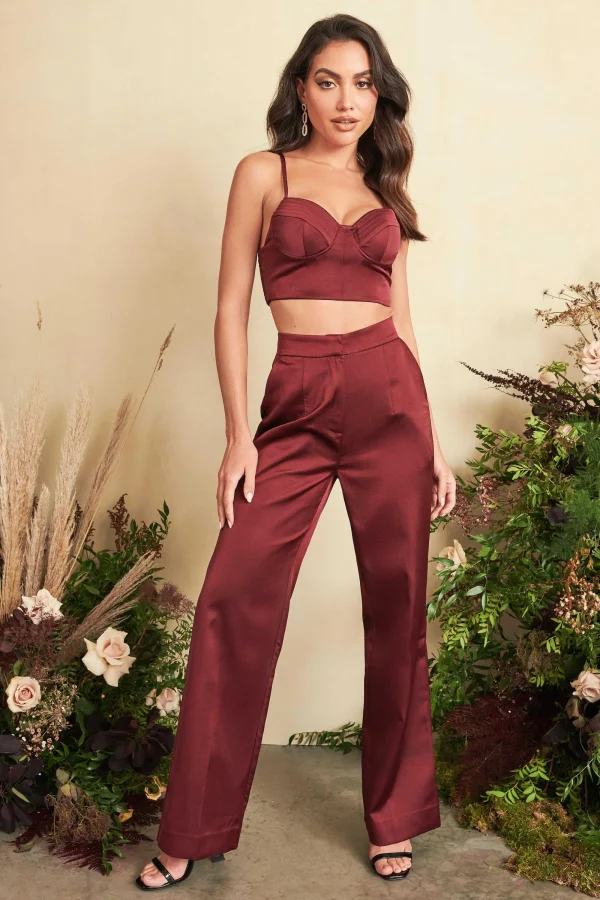 Lavish Alice Iris Bonded Satin Stitch Detail Bralette In Burgundy Best