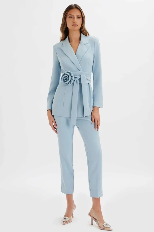 Lavish Alice Jasmin Obi Belt Blazer With Flower Detail In Cornflower Blue Outlet