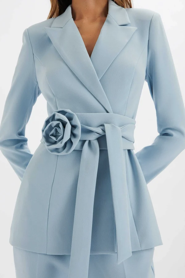 Lavish Alice Jasmin Obi Belt Blazer With Flower Detail In Cornflower Blue Outlet