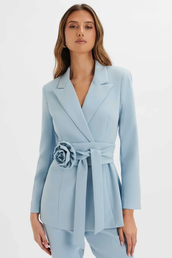 Lavish Alice Jasmin Obi Belt Blazer With Flower Detail In Cornflower Blue Outlet