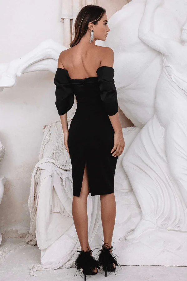 Lavish Alice Jasmine Voluminous Bardot Sleeve Midi Dress In Black Best