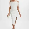 Lavish Alice Jessica Feather Bandeau Pleated Midi Dress In White Fashion