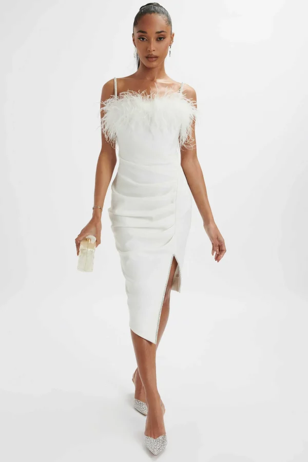 Lavish Alice Jessica Feather Bandeau Pleated Midi Dress In White Fashion