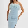 Lavish Alice Jessica Feather Bandeau Pleated Midi Dress In Cornflower Blue Store