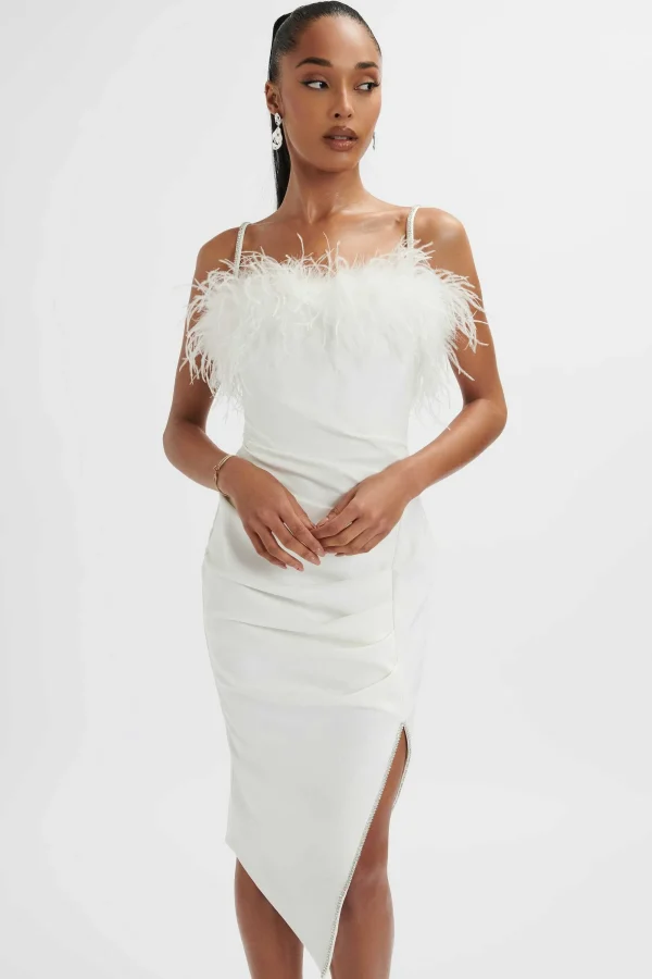 Lavish Alice Jessica Feather Bandeau Pleated Midi Dress In White Fashion