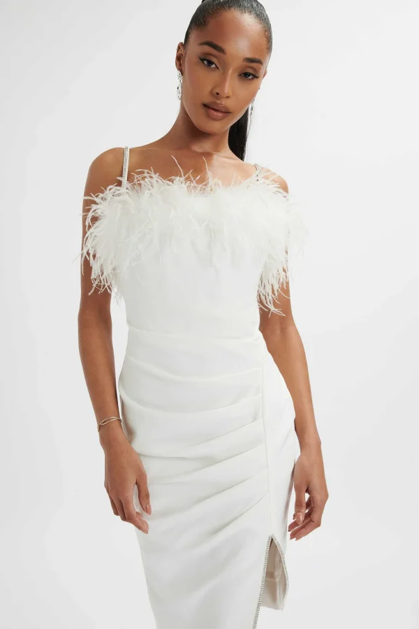 Lavish Alice Jessica Feather Bandeau Pleated Midi Dress In White Fashion