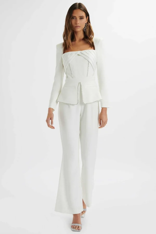 Lavish Alice Jessie Diamante Trim Tailored Jumpsuit In White Best Sale