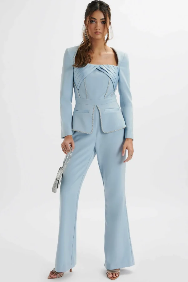 Lavish Alice Jessie Diamante Trim Tailored Jumpsuit In Pastel Blue New