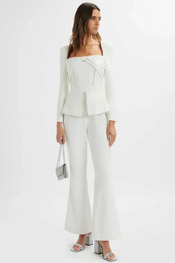 Lavish Alice Jessie Diamante Trim Tailored Jumpsuit In White Best Sale