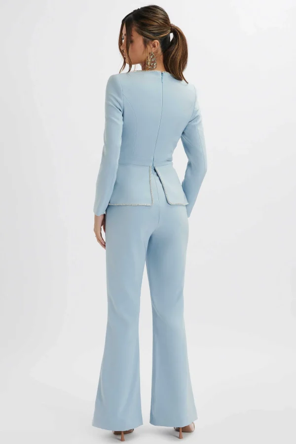 Lavish Alice Jessie Diamante Trim Tailored Jumpsuit In Pastel Blue New