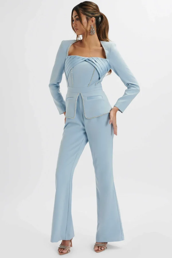 Lavish Alice Jessie Diamante Trim Tailored Jumpsuit In Pastel Blue New