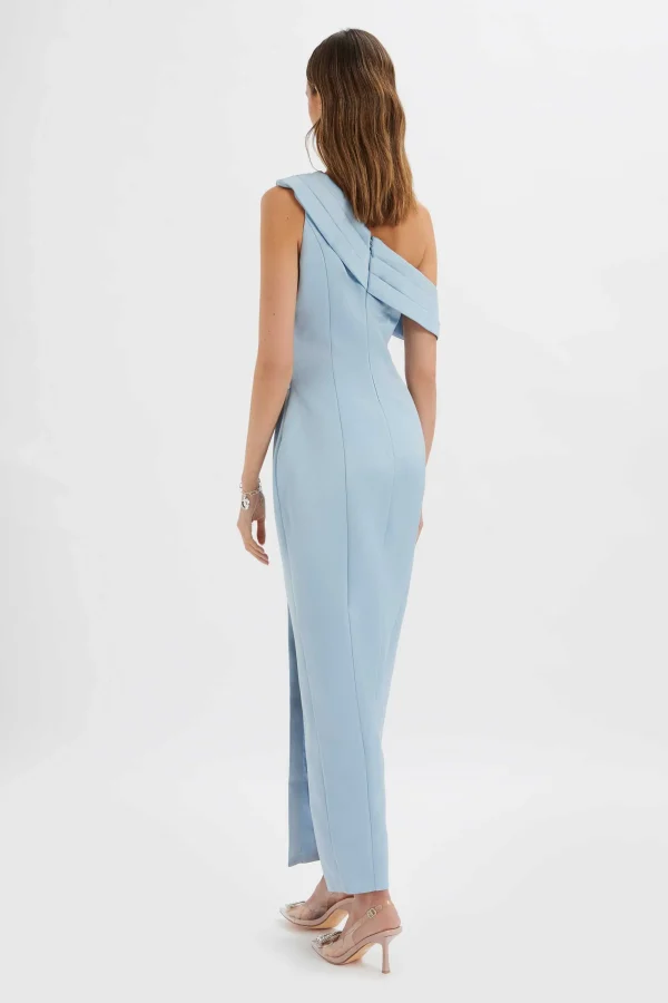 Lavish Alice Joanna Bonded Satin Pleated Maxi Dress In Dusty Blue Shop