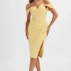 Lavish Alice Julia Pleated Bardot Midi Dress In Yellow New