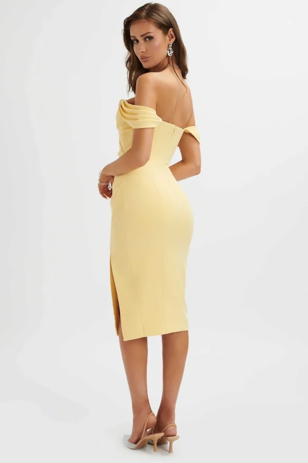 Lavish Alice Julia Pleated Bardot Midi Dress In Yellow New