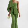 Lavish Alice Juno Obi Belted Asymmetric Cape Blazer In Green Outlet