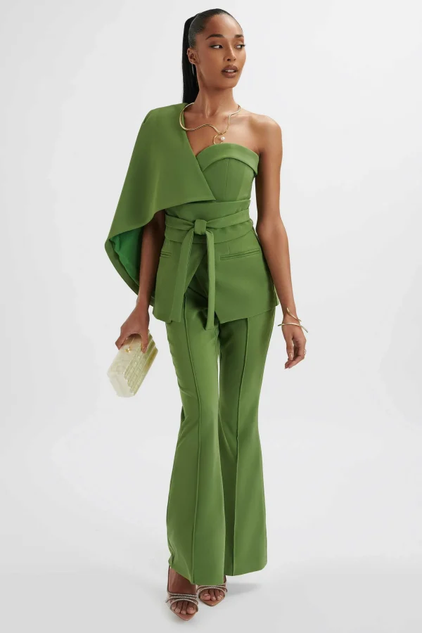 Lavish Alice Juno Obi Belted Asymmetric Cape Blazer In Green Outlet