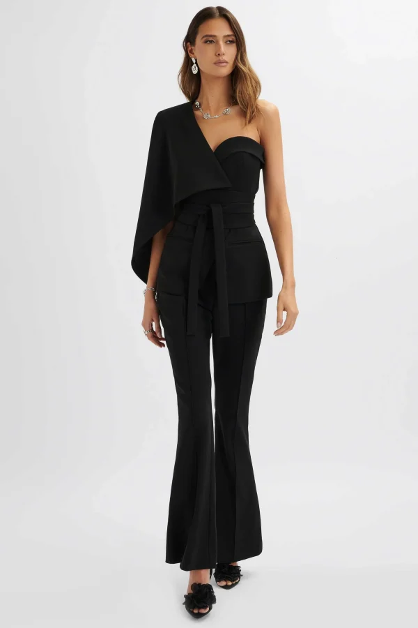 Lavish Alice Juno Obi Belted Asymmetric Cape Blazer In Black Cheap