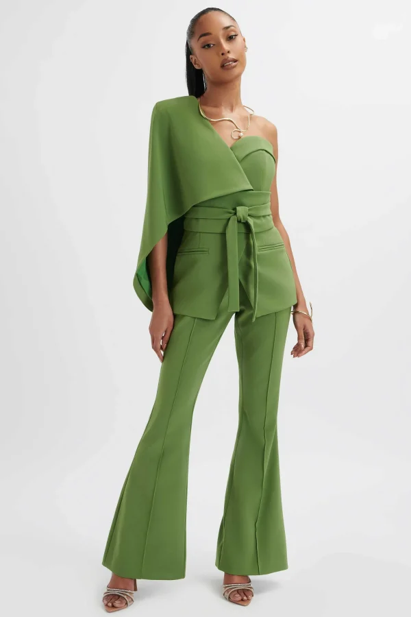 Lavish Alice Juno Obi Belted Asymmetric Cape Blazer In Green Outlet