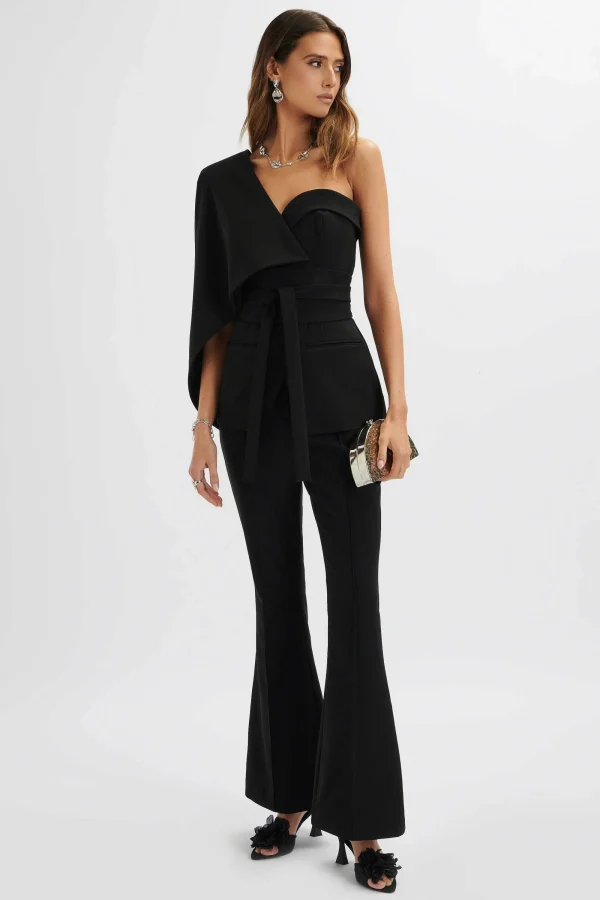 Lavish Alice Juno Obi Belted Asymmetric Cape Blazer In Black Cheap